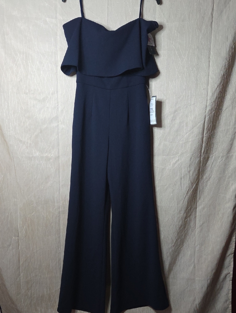 Betsy & Adam Navy Ruffle Off-Shoulder Wide-Leg Jumpsuit